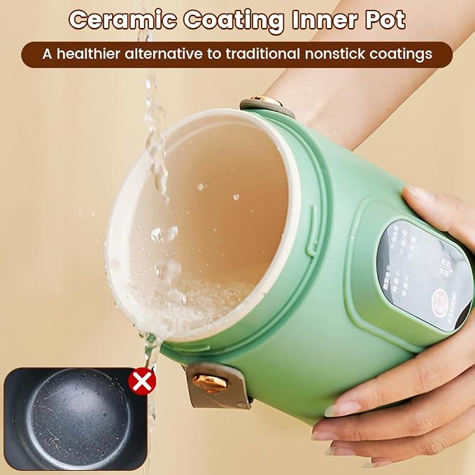 Rice Cooker Small, 500W Rice Maker, 12 Hours Timer Delay & Keep Warm Function, Mini Electric Pot, 800ML Mini Rice Cooker for Travel, Camping, Office (US Plug 110V), Green