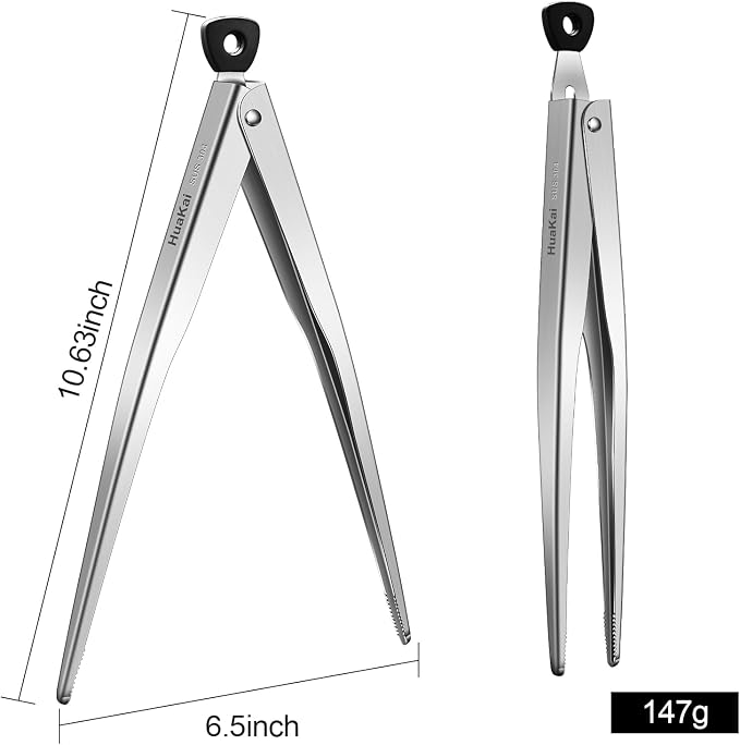12-inch Locking Stainless Steel Kitchen Tongs | multi-function Grill Tongs, Heat-Resistant up to 600°C, Precision Serrated Tip Design, For Steaks, Bread, Pizza, Salads