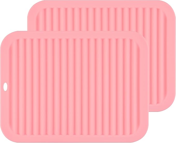 Silicone Trivets for Hot Dishes, Pots and Pans, Silicone Hot Pads for Kitchen, Heat Resistant Mat for Quartz Counter Table, Multi-Purpose Trivet Mat Pot Holders Set 2 Pink