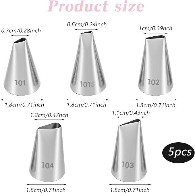Piping Tips Set, 5PCS Piping Nozzles Cake Decorating Supplies Flower Petal Icing Tips Stainless Steel Cakes Decor Pastry Tools for Cake Decorating Cupcake
