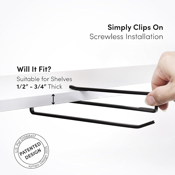 Coffee Mug Hanger for Cabinet, Clip-On Shelf, for Cups, Utensil, Tumbler Lid, Screwless Install (Pack of 6), Fits Shelves up to 3/4"