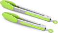 2 Pack Silicone Kitchen Tongs, 9 & 12 Inch, Stainless Steel, Light Green