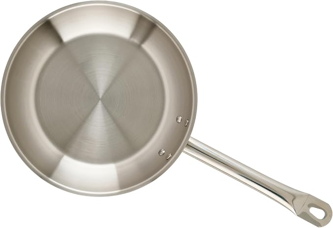 Winco 9" Stainless Steel Commercial-Grade Fry Pan | Dishwasher safe, Even heat distribution, Induction compatible, Great for Sauteing, Searing, Frying and Restaurant Kitchens