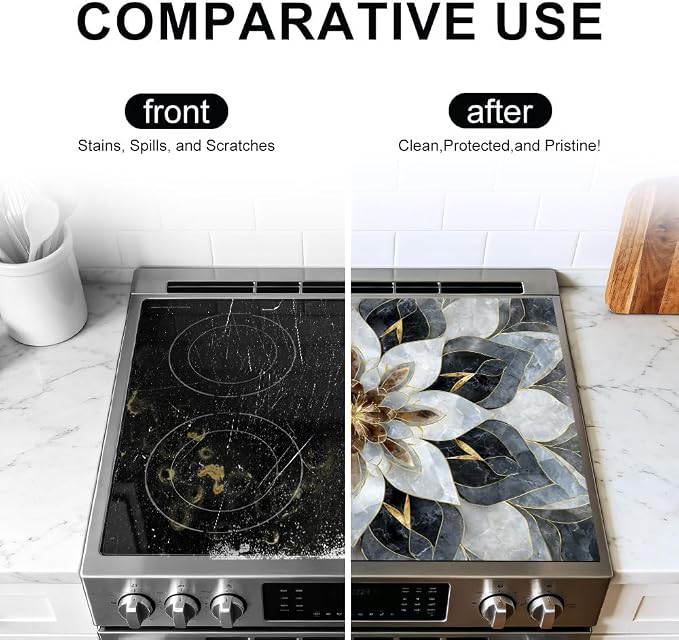 Floral Mandala Stove Top Cover 28.35x20.47 in Non Slip Mat | Heat Resistant Cooktop Protector Mat with Non-Slip Backing, Scratch Protection and Countertop Drying Mat.