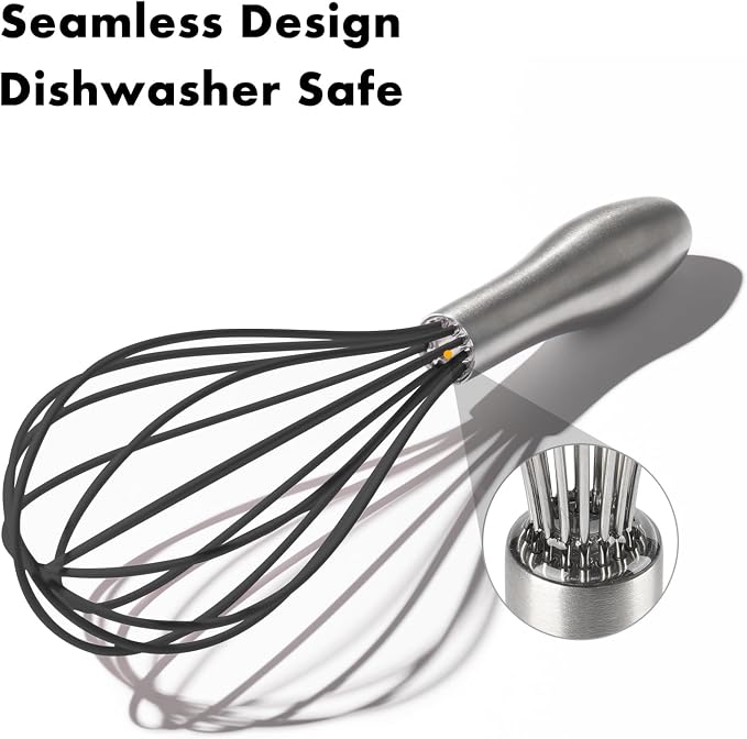 OYV 10-Inch Black Silicone Whisk, Non-Scratch, 18/10 Stainless Steel Handle | 480°F Heat Resistant, BPA-Free Silicone, Sealed Waterproof Handle, Nonstick-Safe, Dishwasher Safe