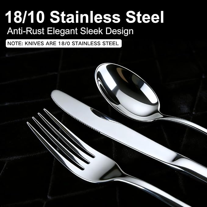 40-Pieces Silverware Set for 8, Heavy Duty Stainless Steel Flatware Set, Food-Grade Fork and Knife Set, Mirror Finish Cutlery Utensils Set for Home Kitchen Restaurant，Wedding, Party，Dishwasher Safe