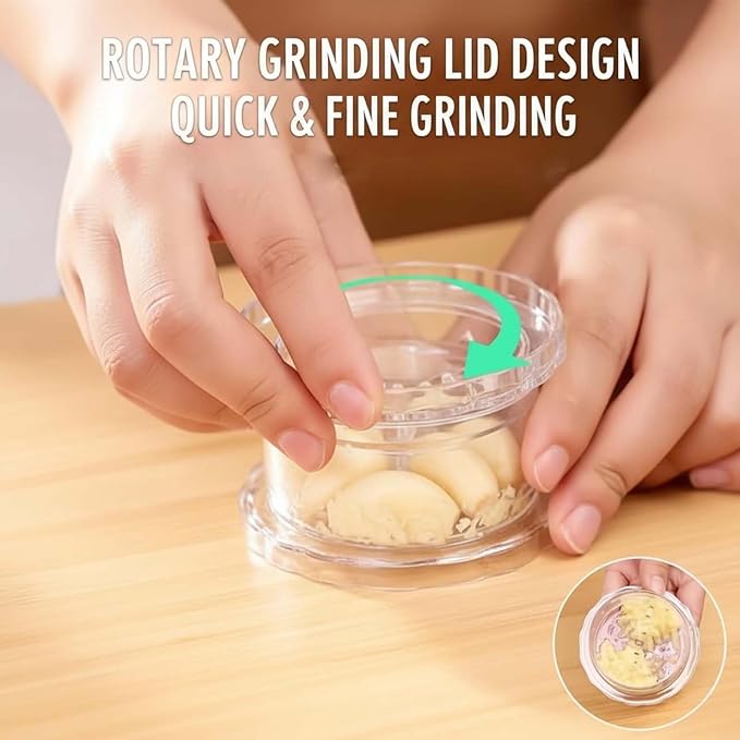 2PCS Clear Manual Garlic Twister and Ginger Mincer Tool, Manual Garlic Press and Mincer, Garlic Crusher, Garlic Grinder, Compact Garlic Mincer Tool, Ginger, Herbs (White-2PC)