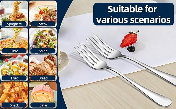 16 Piece Dinner Forks, 8 Inch, Top Food Grade Extra-Fine Stainless Steel Silverware Forks，Silverware Set, Dishwasher Safe （Silver)