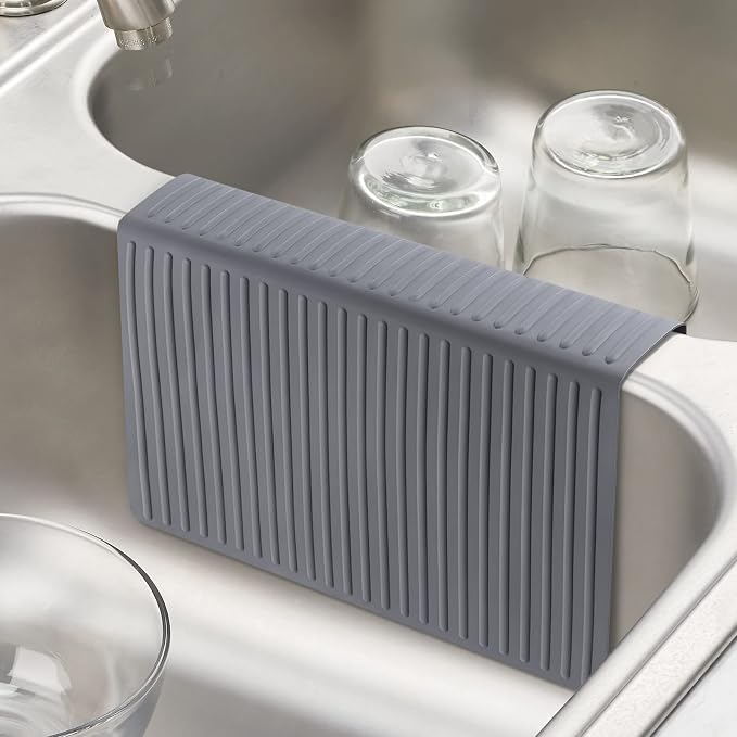 Bligli Silicone Sink Saddle, Large and Durable Sink Divider Mat with No Suction Cups, Kitchen Divided Sink Protector Mat for Glassware Dishes, Easy to Clean and No Smell, 11.8" x 18" (Grey)