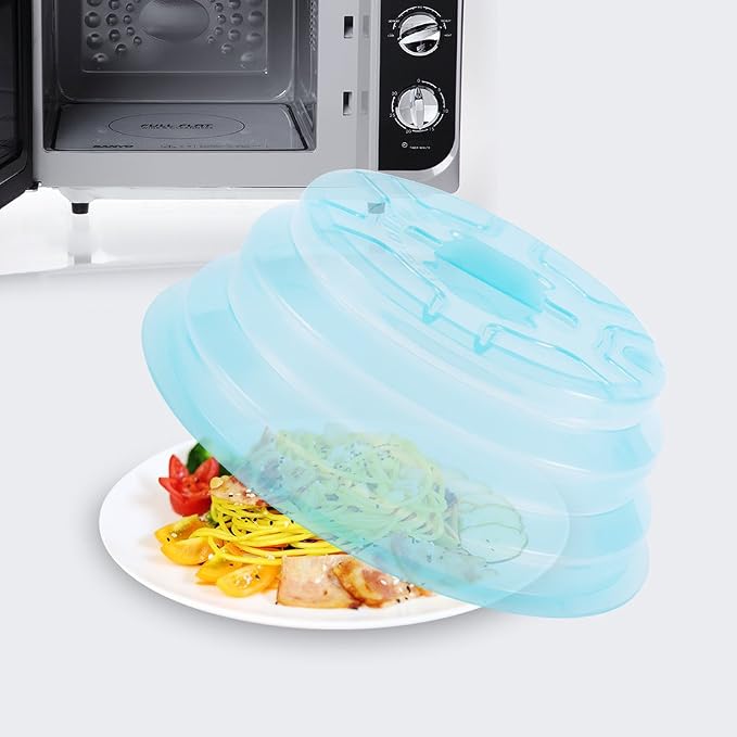 Collapsible Silicone Microwave Plate Cover Splatter Guard | Dishwasher Safe & BPA Free, 11”, Blue