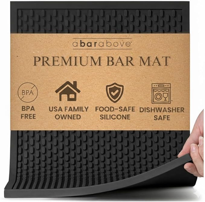 A Bar Above Heavy Duty Bar Mat, Food Safe Silicone Mat for Countertops | Commercial Strength, For Bartending and Coffee, Dish Drying Pad, Kitchen Counter, Barista Accessory, Spill Proof, Great Pick