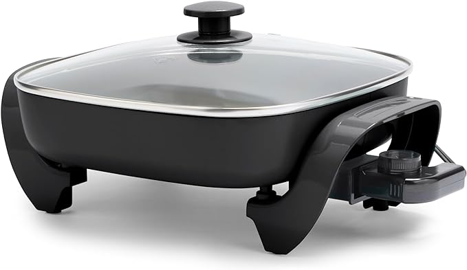 GreenLife 12" 5QT Electric Skillet, Black | PFAS-Free Ceramic Nonstick Coated Interior, Glass Vented Lid, Temperature Control, Dishwasher Safe, Pancakes, Eggs, Bacon