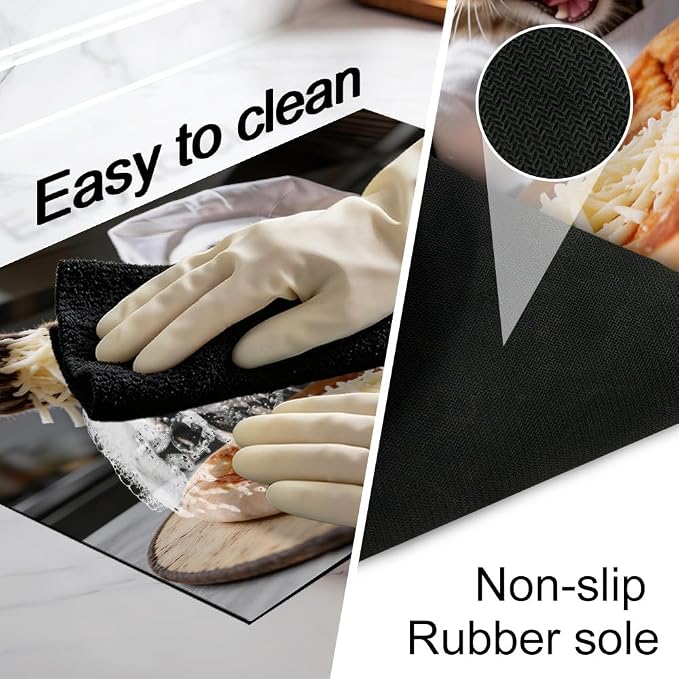 Funny Cat Pizza Stove Top Cover for Electric Stove, 28x20 In Mat | Heat-resistant non-slip mat holds hot cookware; glass cooktop protector, dish drying; kitten cheese cat lover kitchen decor