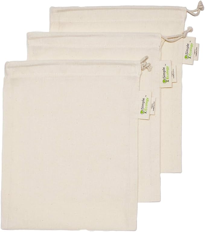 Reusable Grocery Produce Shopping and Storage Bags, Organic Cotton Muslin, Small 3 pack