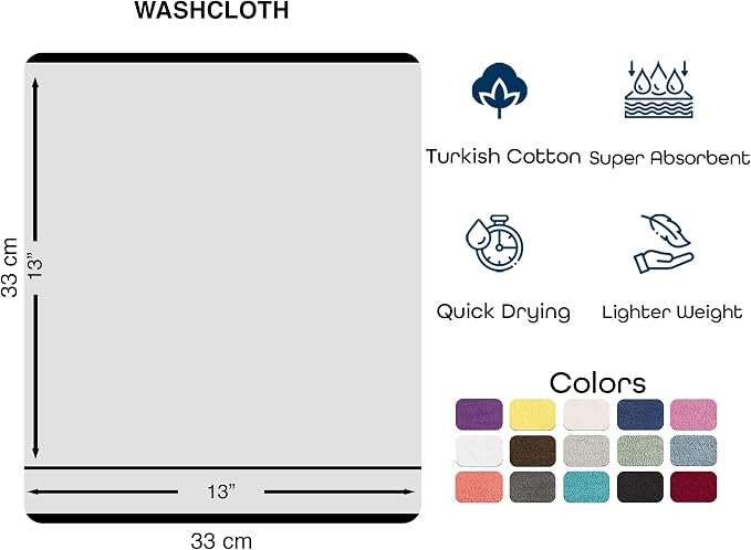 Hawmam Linen Luxury Cotton Washcloths 13x13 Inch - Large Hotel Spa Bathroom Face Towel | 12 Pack | Purple