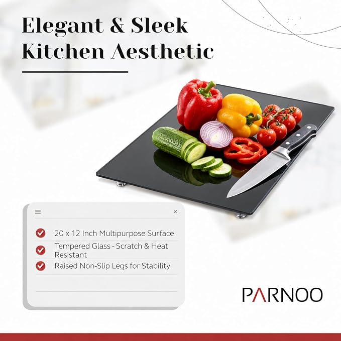 Multipurpose Tempered Glass Black Stove Cover 20 x 12 Inch – Countertop Cutting Board with Legs – Stovetop Cover to Expend Kitchen Space.