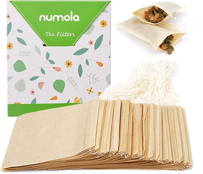 Numola Unbleached Tea Filter Bags for Loose Leaf Tea, Tea Bags Empty, Wood Pulp Filter Paper Organic Tea Infuser Bag Disposable Drawstring 100 Pcs (3.2'' x 4'')