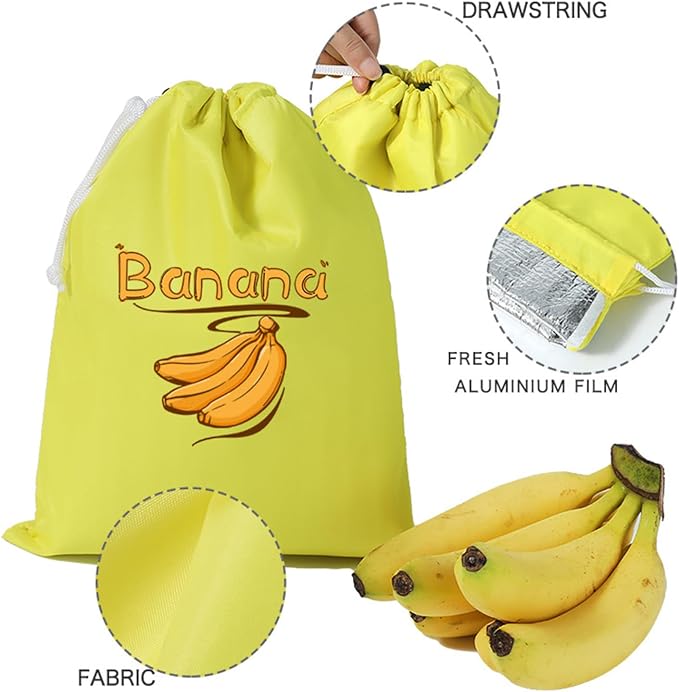3Pcs Storage Bag with Aluminum Lining - 13.7x11", Banana & Lettuce Fresh Reusable Produce Bags Vegetable & Fruit Storage Bags with Foil Lining for Freshness, Refrigerator Safe.