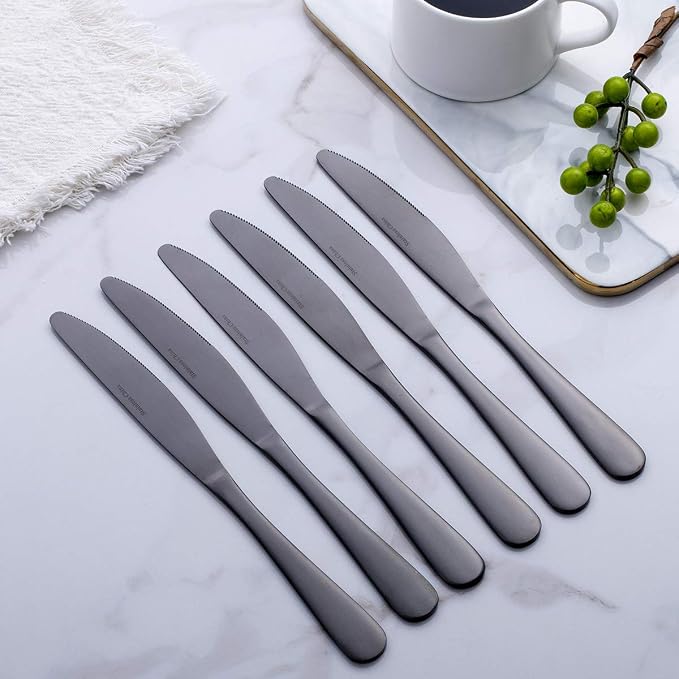 Matte Black Dinner Knife, GoGeiLi Stainless Steel Satin Finish 9.4-inch Dinner Table Knife Set, Service for 6, Dishwasher Safe