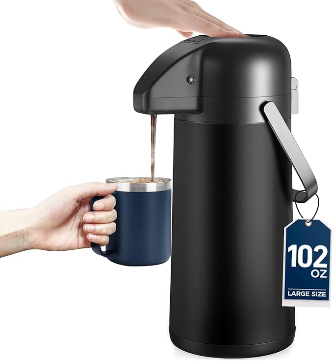 Coffee Carafe for Keeping Hot, 102OZ / 3L Airpot Coffee Dispenser with Pump | Large Thermal Coffee Urn for Hot Drinks Tea Liquid, Insulated Stainless Steel Hot Water Beverage Dispenser for Parties, Black
