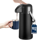 Coffee Carafe for Keeping Hot, 102OZ / 3L Airpot Coffee Dispenser with Pump | Large Thermal Coffee Urn for Hot Drinks Tea Liquid, Insulated Stainless Steel Hot Water Beverage Dispenser for Parties, Black