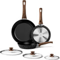Innerwell Nonstick Ceramic Frying Pans Skillets Set with Lid 8"+9.5"+11" | No Toxic Egg Omelette Frying Pan, All Stove Compatible, Healthy Granite Induction Cooking Pan, PFOA & PFAS Free, Black