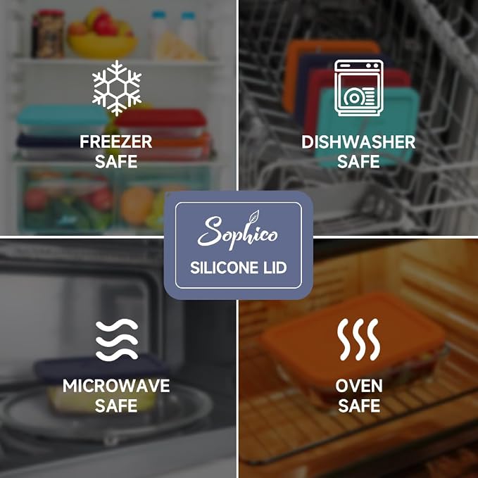 SOPHICO 3 Cup Rectangle Silicone Replacement Lids for Pyrex 7210-PC Glass | Food Grade Silicone, Leakproof、Airtight Lids, Dishwasher Microwave Safe