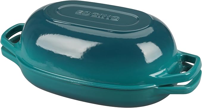 EDGING CASTING Enameled Cast Iron Oval Dutch Oven Pot with Lid, Dutch Oven for Sourdough Bread Baking, Bread Oven, Bread Dutch Oven, Oval Bread Pan, 5qt, Darkcyan