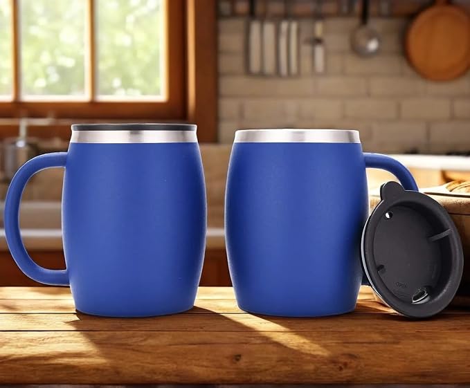 CHILLOUT LIFE Stainless Steel Insulated Coffee Mugs Set of 2 (14oz) – Double Wall Coffee Cups With Spill Resistant Lid & Strong Handle – Shatterproof Cups for Cold Drinks & Hot Beverages