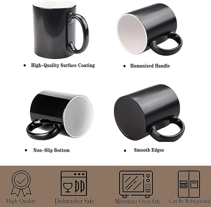 ABBSH Color Changing Mugs, Sublimation Mugs Black Color Changing Coffee Mugs Heat Sensitive Coffee Mugs Tazas Magicas Para Sublimacion 15 OZ With Box Set of 12