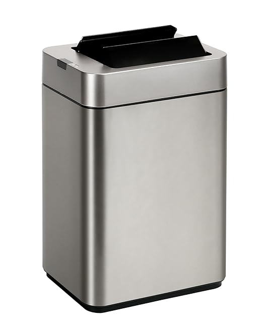 ELPHECO Slim Bathroom Trash Can with Lid 2.6 Gallon Smart Trash Can Silver | Motion Sensor Butterfly Lid Garbage Can Automatic Stainless Steel Wastebasket Bathroom Decor for Bedroom Office Toilet
