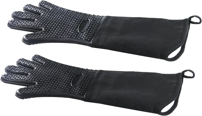 1 Pair Extra Long Professional Oven Mitts, Non-Slip Silicone Grip Heat Resistant,19.7" Length,Up to 572℉ for BBQ Cooking Baking Grilling (Black)