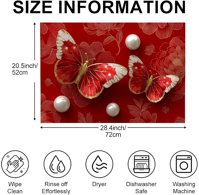 Butterfly Rose Stove Top Cover 28.35x20.47 in Non Slip Mat | Heat Resistant Cooktop Protector Mat with Non-Slip Backing, Scratch Protection and Countertop Drying Mat.