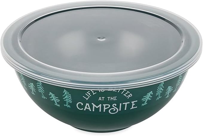 Camco Life is Better at The Campsite Nesting Bowl Set, Includes (4) Durable Melamine Bowls with (4) Plastic Lids Suitable for On-The-Go Lifestyles