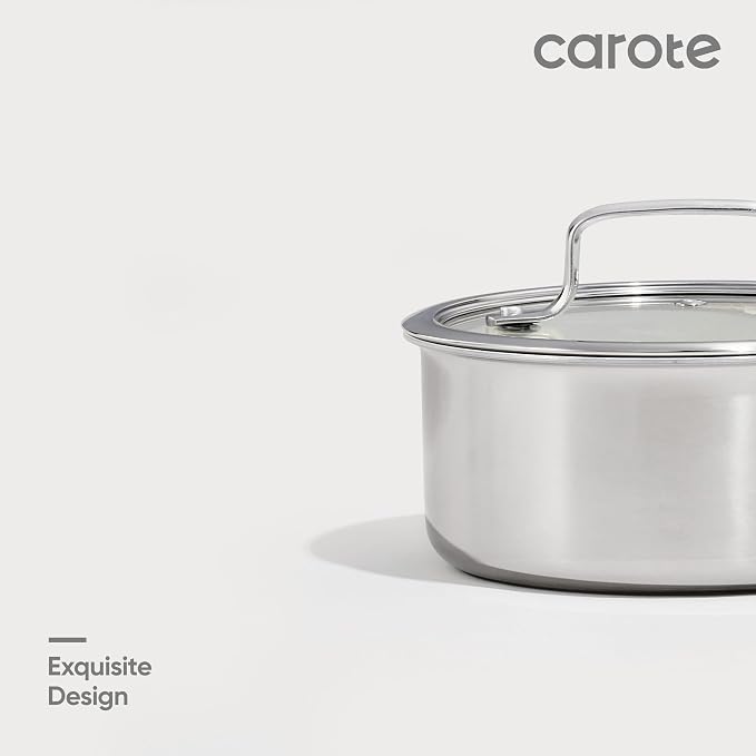 CAROTE 1.5Qt & 3Qt Stainless Steel Saucepan Set, Ceramic Pot Sets Non-Stick Non-Toxic Kitchen Cookware, Small Cooking Pots with Lids, Oven Safe, Induction Sauce Pan, Even Heating