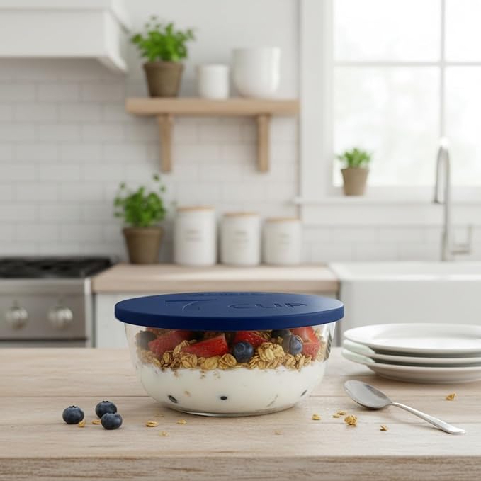 Yodecy Silicone Bowl Lids fit Pyrex Glass Bowls 7402-PC 7 Cup, Yodecy Silicone Bowl Lids fit Anchor Hocking Glass Bowls 7402-PC 7 Cup,Replacement Lids(2 Pack Dark Blue)