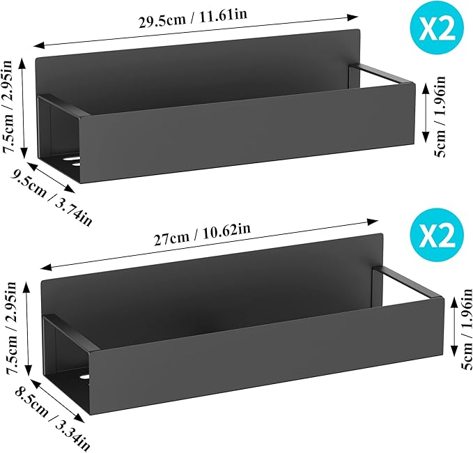 Metal Magnetic Spice Rack for Refrigerator with Hooks Matt Black | Magnetic Shelves Heavy Duty for Fridge in Kitchen, Seasoning Storage Organizer, For Oven Washer and Dryer, For Heavier Items