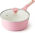 SENSARTE Ceramic Nonstick Saucepan with Double Pouring Spout, 3QT, Pink | Cooking Pot with Stay Cool Handle, Induction Compatible, Ceramic Coating, PFOA/PFAS/PTFE Free