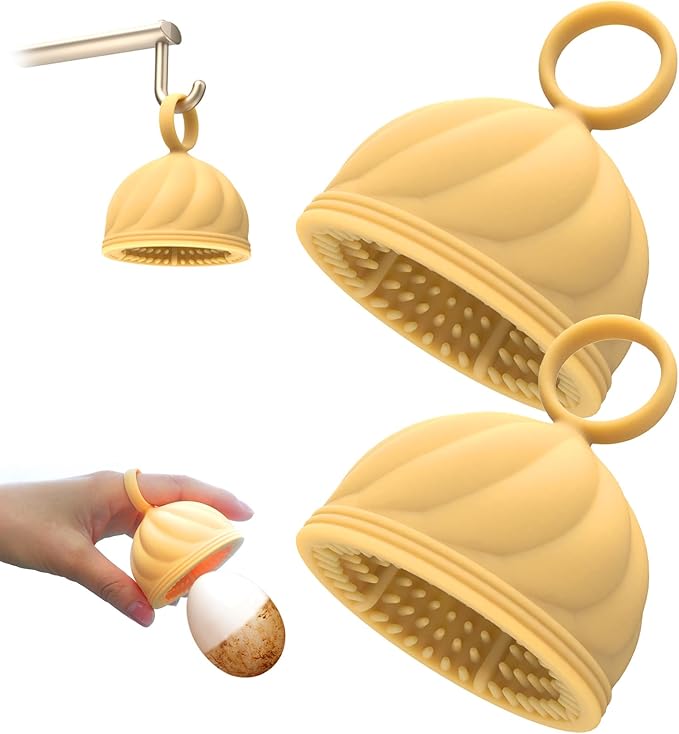 Egg Washer for Fresh Eggs - Upgraded 2.0 Silicone Egg Scrubber | Farm Fresh Egg & Vegetable Scrubber | Dishwasher Safe, Gentle on Shells (Yellow 2 Pcs)