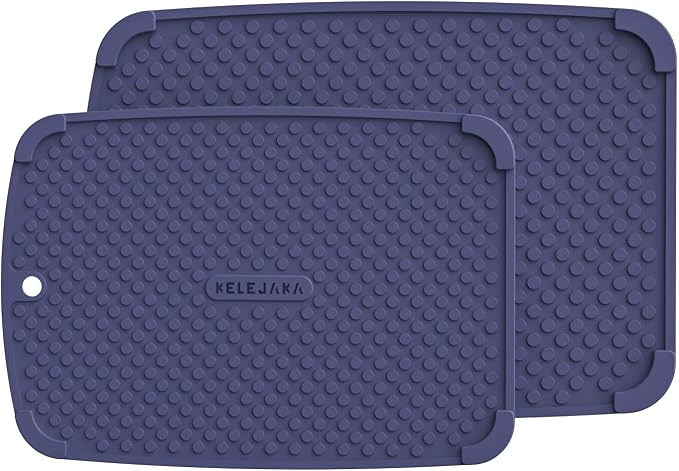 2-Pack Silicone Multi-Use Mats (13" & 11") ¨C All-Purpose Hot Pad, Non-Slip Drying Mat, Counter Protector in Dark Blue