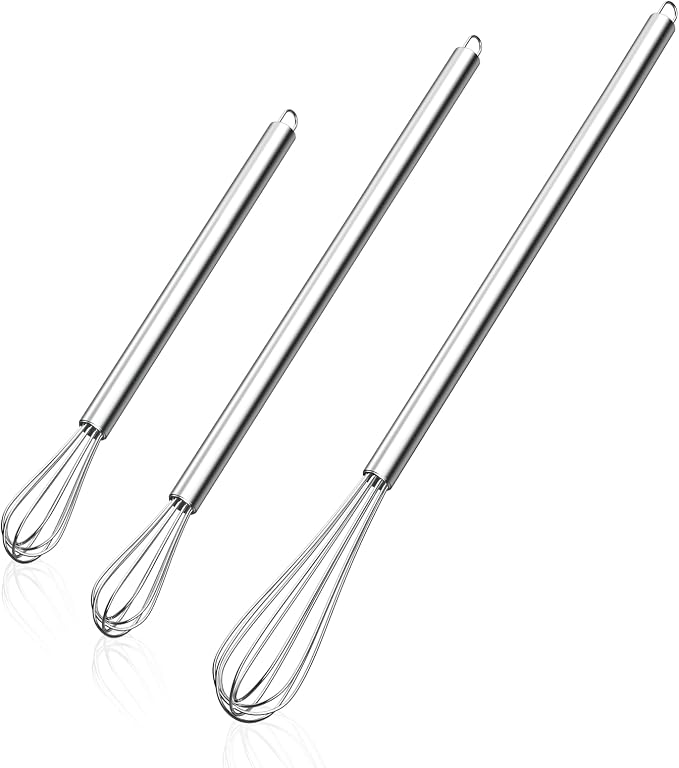 NileHome Mini Whisks Stainless Steel Whisk Set 7" 9" 11"Kitchen Small Wisk Balloon Wire Tiny Whisks for Cooking, Whisking, Blending, Beating, Stirring 3 Pack