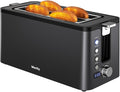Mecity 4 Slice Toaster, Long Slot Toaster with Timer, Bagel, Defrost, Reheat, Cancel Functions, Warming Rack, Removable Tray, 6 Browning Settings, Extra Wide Slots, Stainless Steel, 1300W