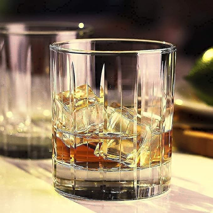 LUXU Crystal Whiskey Glasses 11 Ounce Scotch Glasses,Old Fashioned Cocktail Glasses,Clear Bourbon Glasses with Heavy Base for Bar,Party,Rum,Cognac/2 Rock Glasses in Gift Box-Hand Cut