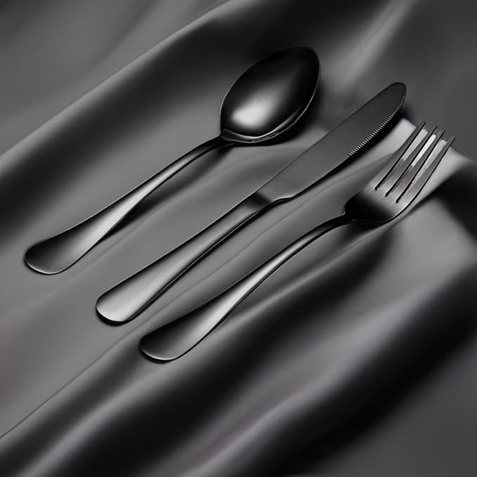 20 Pcs Black Silverware Set, Stainless Steel Flatware Set for 4 Food Grade Cutlery Utensil Set Include Knife Fork Spoon Mirror Polished Dishwasher Safe