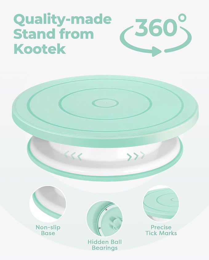 Kootek 158 Cake Decorating Kit Baking Supplies Tools for Beginners & Pros | Cake Stand Turntable, Icing Piping Tips, Disposable Reusable Pastry Bag, Spatulas, Video Tutorial, Pattern Chart
