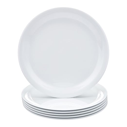 Amazon Basics Melamine Plastic Plate, Dishwasher Safe, BPA Free, 6 Piece Set, 9 in, White