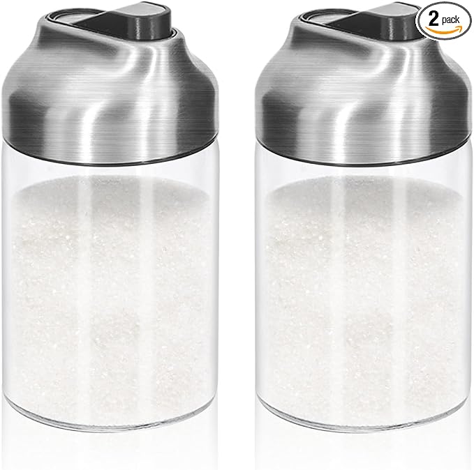 Aelga Glass Sugar Dispenser with Pour Spout, Weighted Pourer, for Coffee, Tea and Baking (2 Pack)