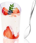 Hiasobre 3 oz Plastic Dessert Cups with Spoons, 50 Pack | Clear Mini Reusable Slanted Triangle Parfait Appetizer Cups, Small Shooter Serving Bowls, Dessert Shot Glasses for Tasting