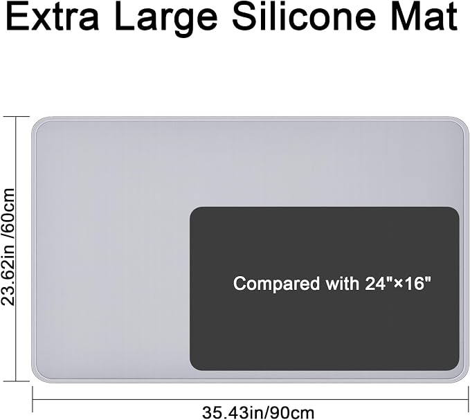 Silicone Mat 35.4"x23.6" Silicone Mats for Kitchen Counter Heat Resistant Mats for Countertop, Countertop Protector Mat, Edge Heightening Nonstick Waterproof Multipurpose Table Mat (Light Gray)