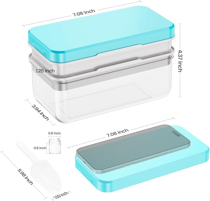 Ice Cube Tray with Lid and Bin, Easy Release 56 Cubes for Freezer | Food-grade BPA-free PP and ABS. Ice cubes for fruit, cocktails, iced coffee. Space-saving stackable with scoop